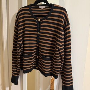 J. Crew Women's Black and Tan Striped Cardigan